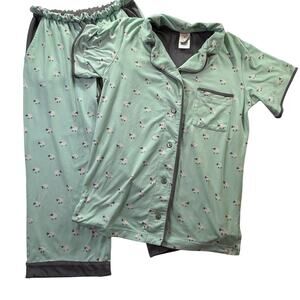 MUNKI MUNKI Womens Pajama Set Mint Green Sheep Print Short Sleeve Top Pants XS